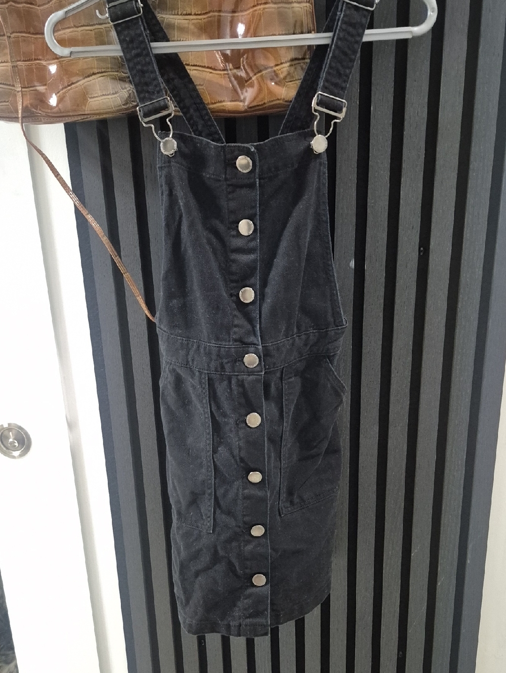 Divided Black Button-Front Denim Overall Dress
